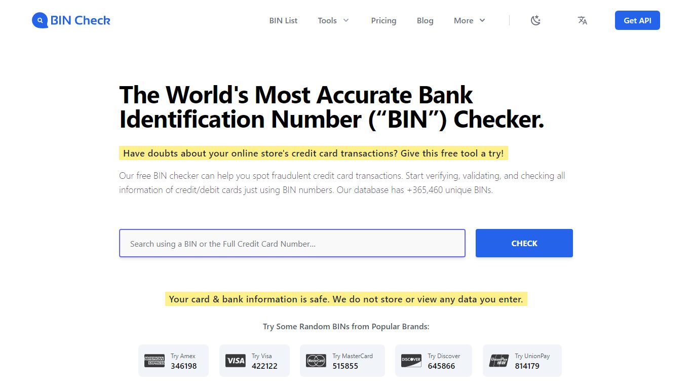 Check, Verify & Validate BIN - Bank Identification Number